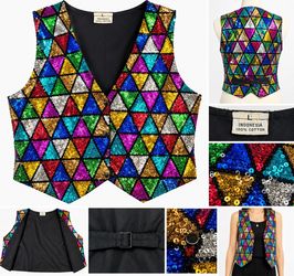 Multicolor Sequin Triangle Patchwork Vest Size L