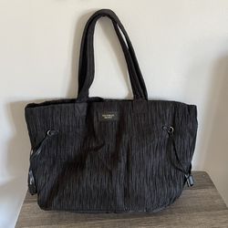 Victoria’s Secret Black Travel Tote Bag Accordion Crinkle Pleat Cinch