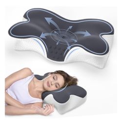 Cervical Neck Pillow for Neck Pain Relief,Side Sleeper Pillow for Sleeping,Memory Foam Neck Support Ergonomic Pillow for Back Stomach Sleepers