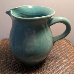 Handmade Pottery Pitcher In Green 8" Tall