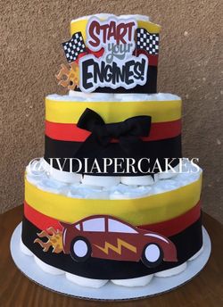 Race car diaper cake great for baby showers