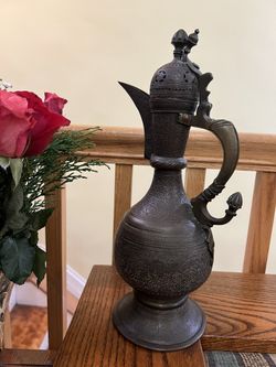 Antique Middle Eastern Ewer Hammered Metal 