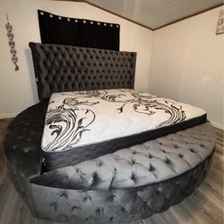 ROUND BED w/ Storage In GREY