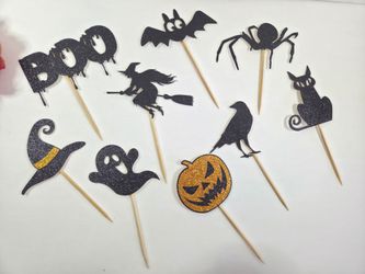 Halloween Glitter Cupcake Toppers Set of 9