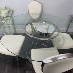 White Round Kitchen Table Set 4 Eldorado