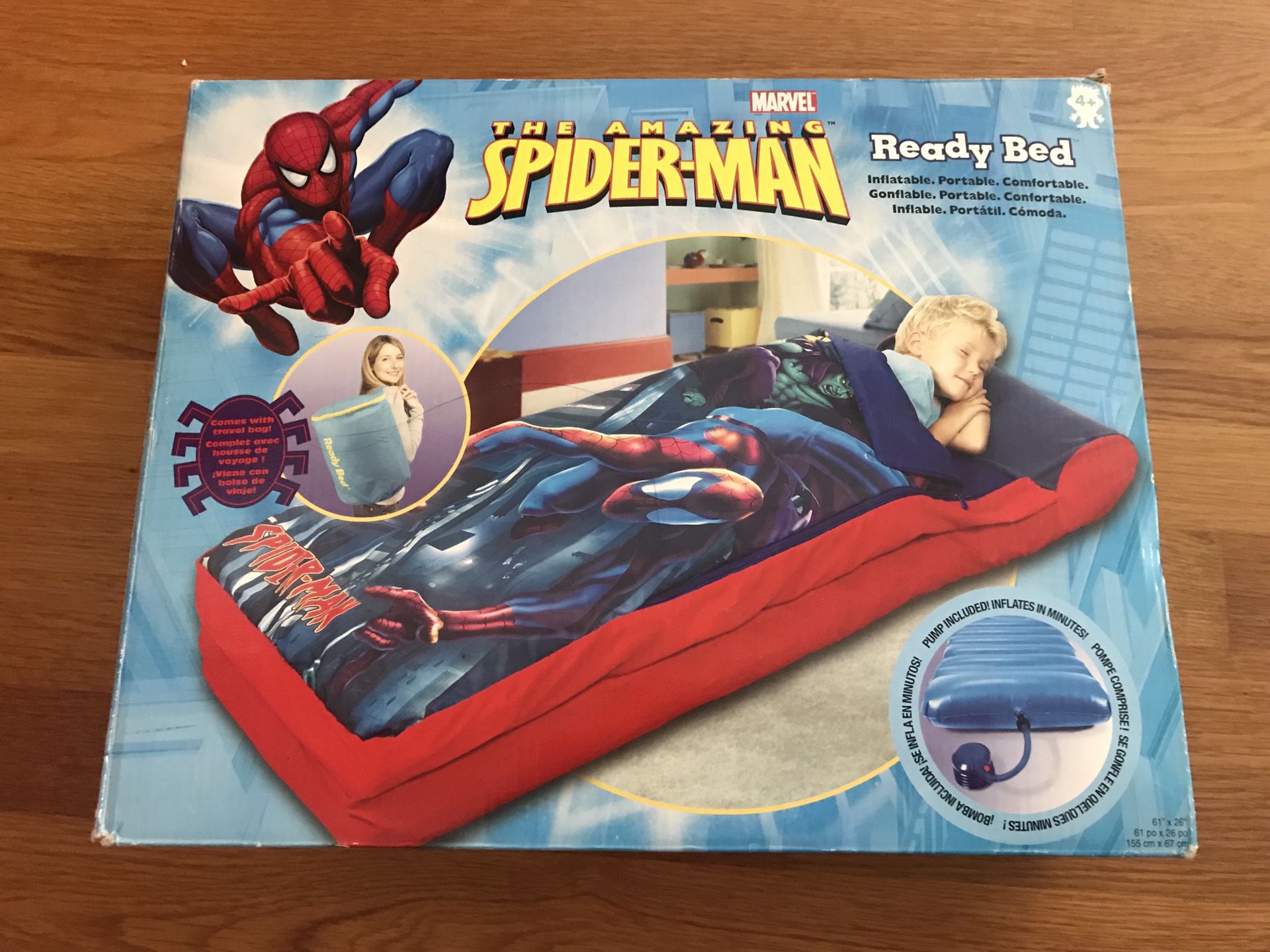 New in box Spider-Man inflatable, Portable comfortable sleeping bag pump included. Can be a chair and bed nice Gift