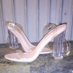 Fashion Nova Clear Heeled Strappy Blush Sandals Size 9