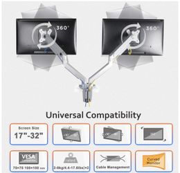 Dual monitor desk arms 17” to 32”