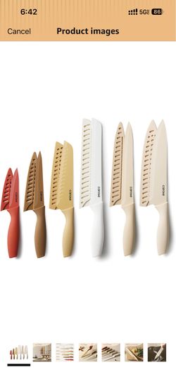 CAROTE Knife Set, 12 Pieces Kitchen Knife Set, 6 Stainless Steel Knives with Blade Guards & Nonstick Ceramic Coating, Rustproof, Color-Coded, Ergonomi