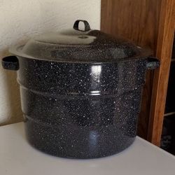 33 & 21 Quart Granite Ware Black Enamel Canning Pot, Enamelware Stock Pot, Lobster Pot, Water Bath Canner Pot