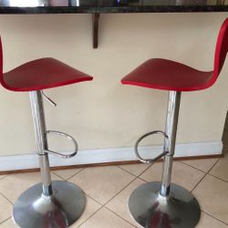 Set Of 2 Red Bar Stools 