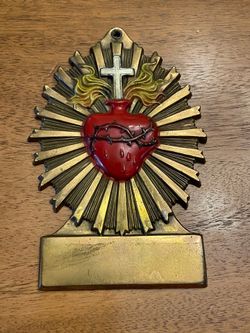 Vintage Solid Brass Sacred Heart Medallion