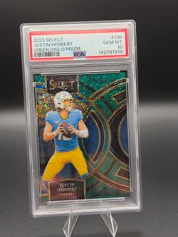 Extremely rare 2023 Panini Select Justin Herbert Green Disco Prizm numbered 3/5