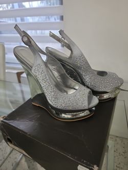 Zandalias Plateadas Elegantes De Plataforma 