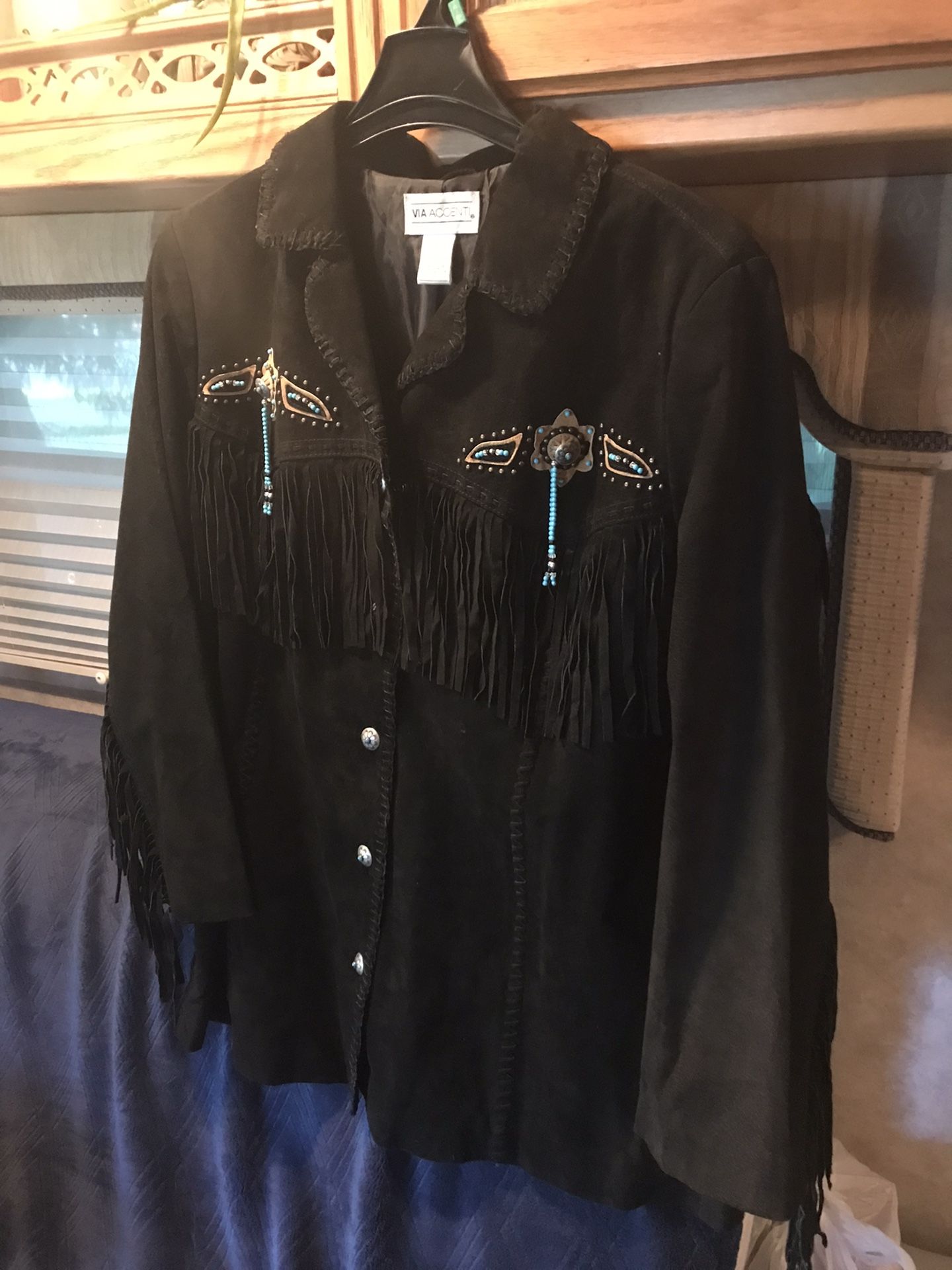 Real Swede Leather Native American Style fringe Jacket Sz 22