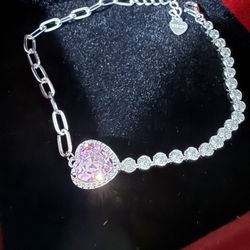 Pink Heart Chain/Tennis Bracelet