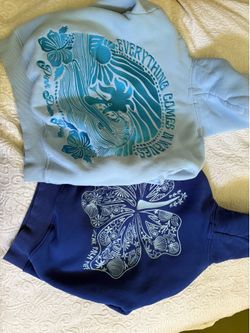 Two Pink Palm Puff Hooded Sweatshirts Sz XXS Girls Blue Waves