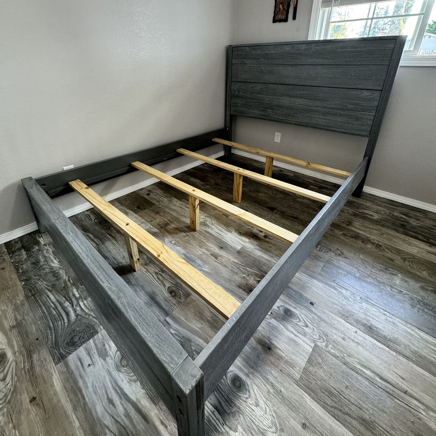 Grey Wood Queen Bed Frame 
