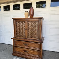 mid century mcm ornate wood armoire dresser