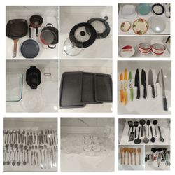 Complete Kitchen Starter Set - Cookware, Dishes, & Utensils