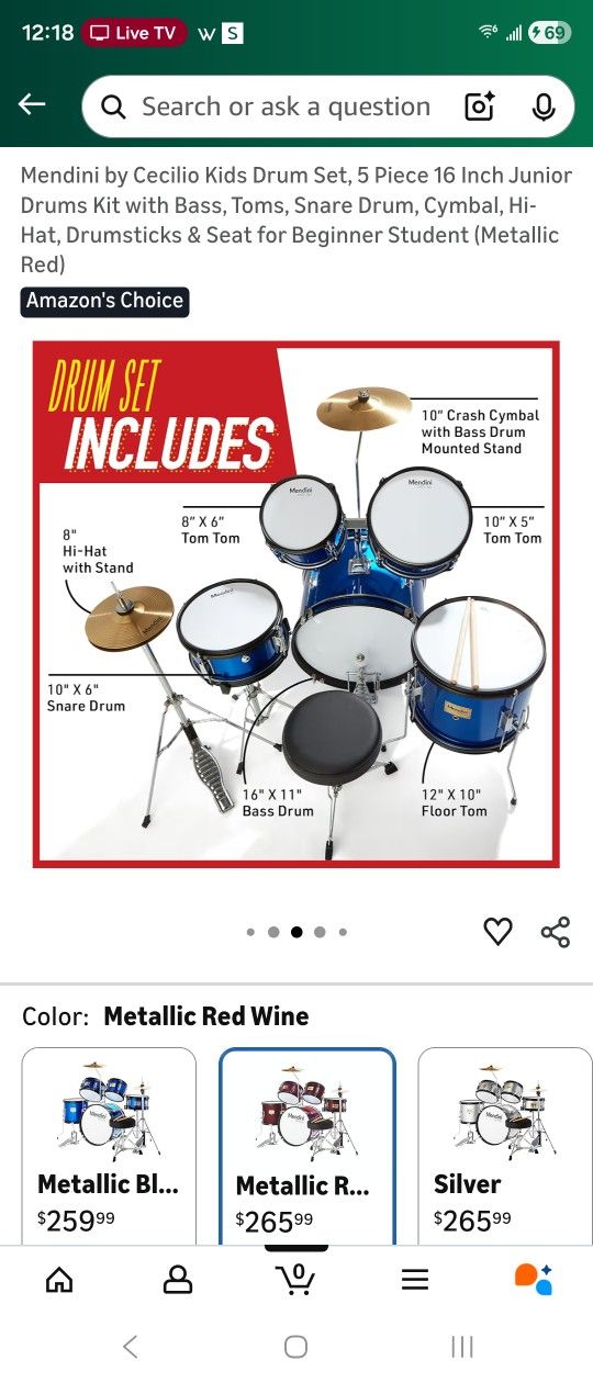 Mendini by Cecilio Kids Drum Set