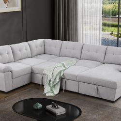 New! Premium Large sectional sofa with pull-out bed, sofa bed, sectional sofa bed with storage chaise. Sectionals, sofa, couch. Soft upholstered secti