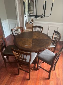 Solid wood high top Table + six chairs
