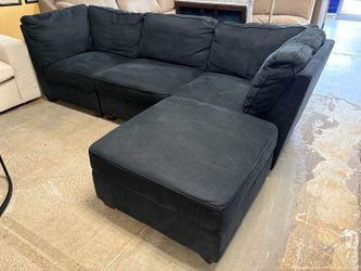 Black Fabric Square Arm Sectional w/ Ottoman