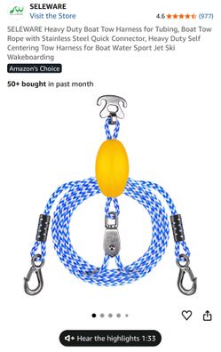 SELEWARE Heavy Duty Boat Tow Harness for Tubing, Boat Tow Rope with Stainless Steel Quick Connector, Heavy Duty Self Centering Tow Harness for Boat Wa