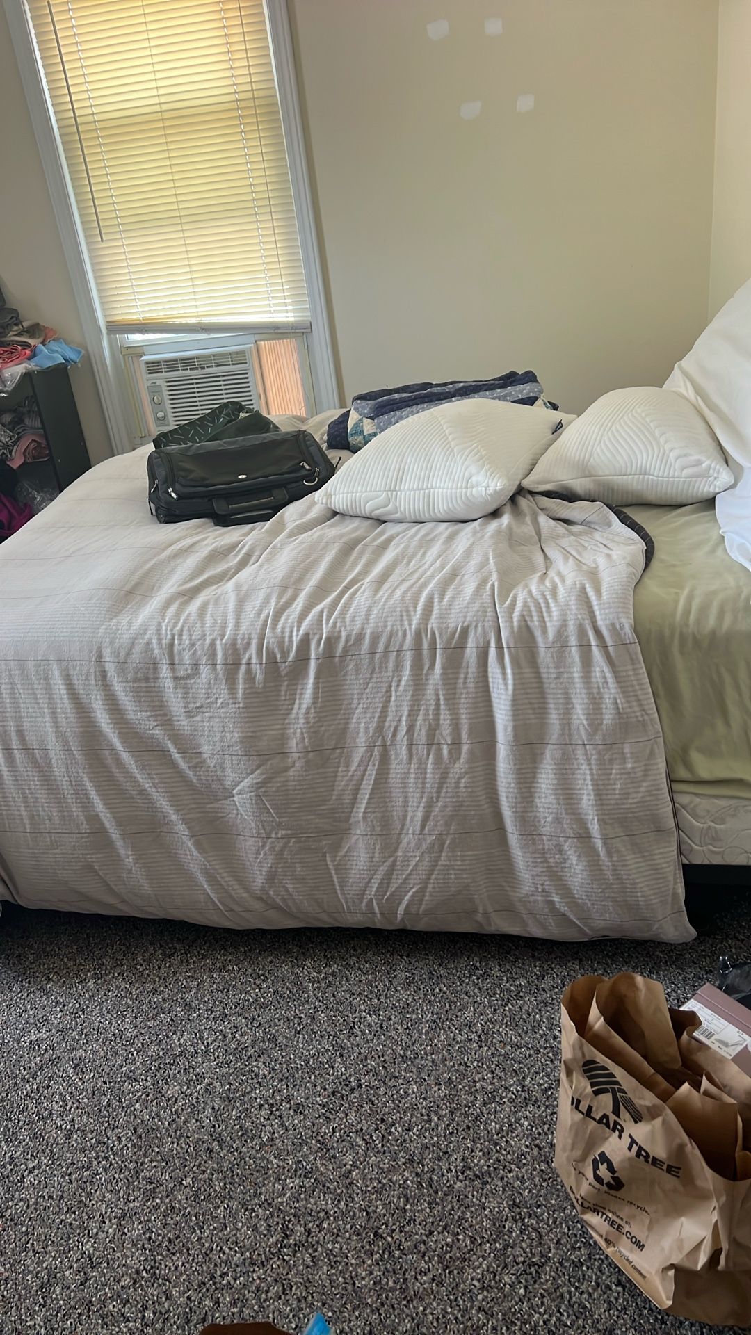 Queen Size bed, Mattress & 2 pillows & Quilt & One long Pillow