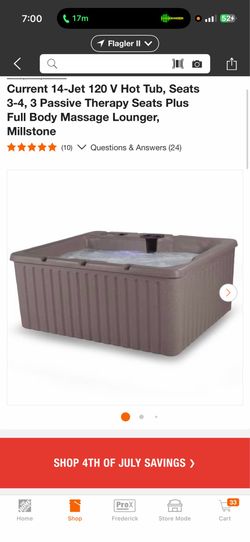Current 14-Jet 120 V Hot Tub, Seats 3-4, 3 Passive Therapy Seats Plus Full Body Massage Lounger, Millstone