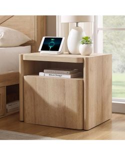 JXQTLINGMU 23'' Modern Nightstand with Charging Station, Large End Table with Storage Cabinet, Side Table, Wooden Bedside Table for Bedroom, Living Ro