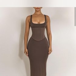 Mars The Label Brown Bodycon Maxi Dress With Corset 