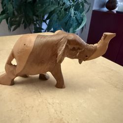 Hand-Carved Wood Elephant Figurine