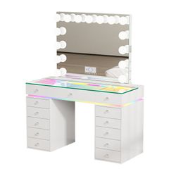 VANITII Mini Eva Vanity Desk Set - 13 Storage Drawers With 15 Bulbs