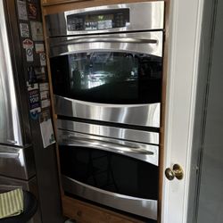 Double In Wall Electric (30”x52”) Oven, 36” Gas Cooktop, Above The Range Microwave - GE Profile Suite