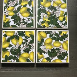4 Piece Ceramic Coaster Set- Italian Lemon Tile  ( Perfect Housewarming Or Teachers Gift) 