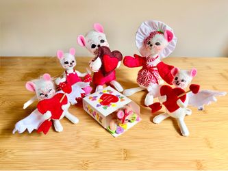 Annalee Dolls Valentine's Day Mice Set of 6 | Handmade Hand-Painted Collectibles