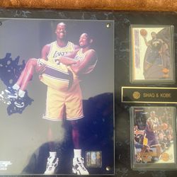 Kobe and Shaq Collectabke Wallframe With Two Basketball Cards