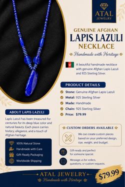 🇦🇫 Genuine Afghan Lapis Lazuli necklace, handmade with 925 Sterling Silver.