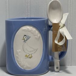 Rae Dunn Magenta MOTHER GOOSE Spring Easter Ceramic Coffee Tea Mug with Spoon