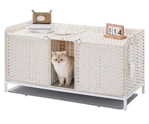 Double hidden furniture for cats with removable litter mat