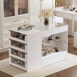 White Storage Island with Glass Top