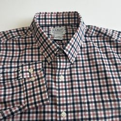 LL Bean Mens Large Plaid Traditional Fit Long Sleeve Button Up Shirt Blue Red