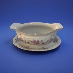 Royal Heidelberg Winterling Floral Gravy Boat w/Attached Underplate & Gold Trim