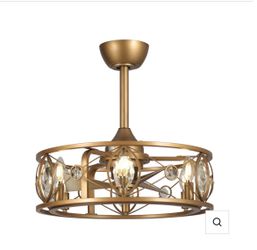 22-Inch Kashmir Modern Gold Crystal Caged Ceiling Fan with Light, Remote Control, Reversible DC Motor