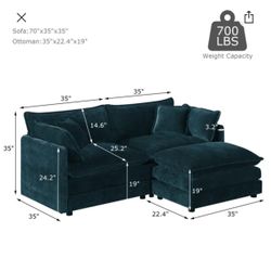 Deep Blue 70” Loveseat Sofa Couch 