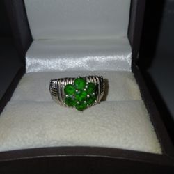 Green Diopside Cluster Ring
