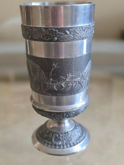 Mullingar "Fighting Elks" Pewter Goblet 7 Inches Tall Ireland
