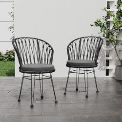 Black Wicker Patio Dining Chairs Set of 2